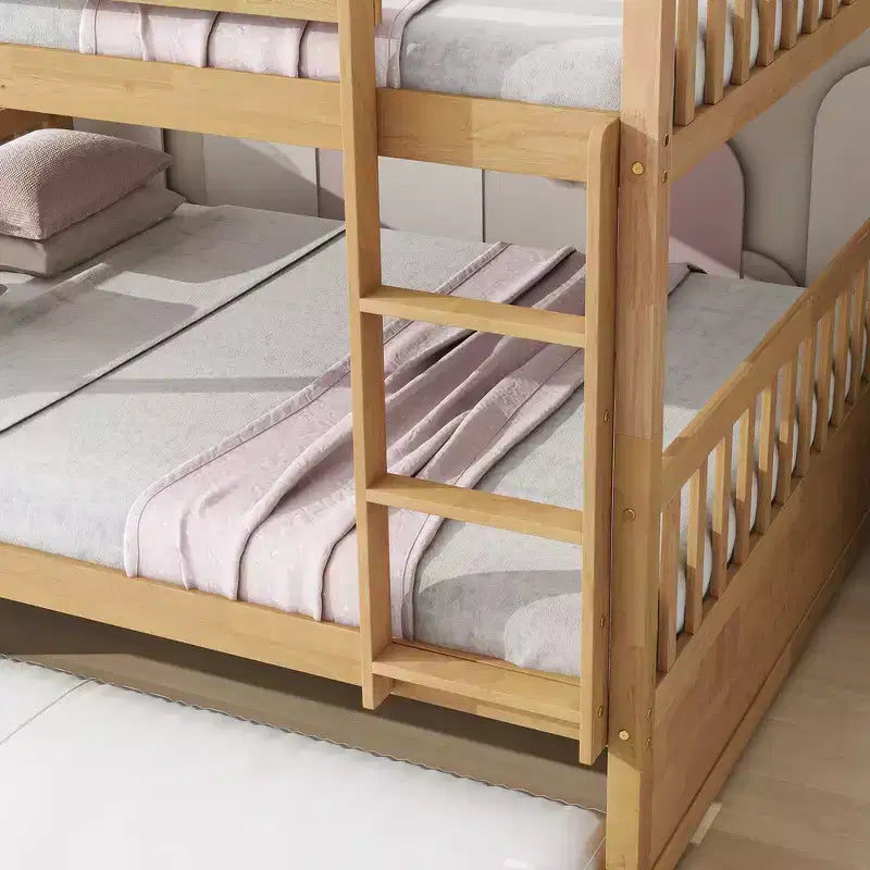 Etagenbett, Voll über Voll, Holzrahmen aus Kautschukholz, Schlafzimmermöbel für den Innenbereich, Umwandelbar in 2 separate Betten, Ausziehbares Rollbett – Natur