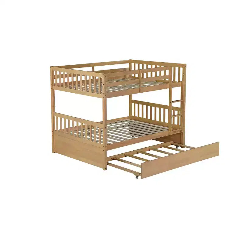 Etagenbett, Voll über Voll, Holzrahmen aus Kautschukholz, Schlafzimmermöbel für den Innenbereich, Umwandelbar in 2 separate Betten, Ausziehbares Rollbett – Natur